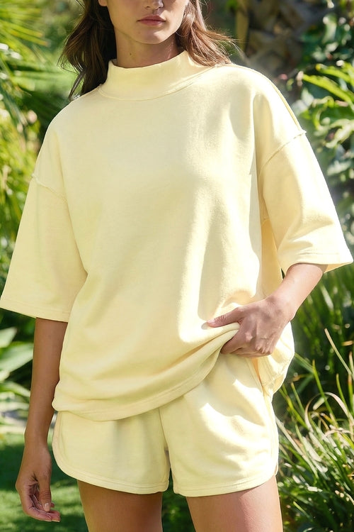 Mock Neck Exposed Seam Tunic Top & Shorts Set
